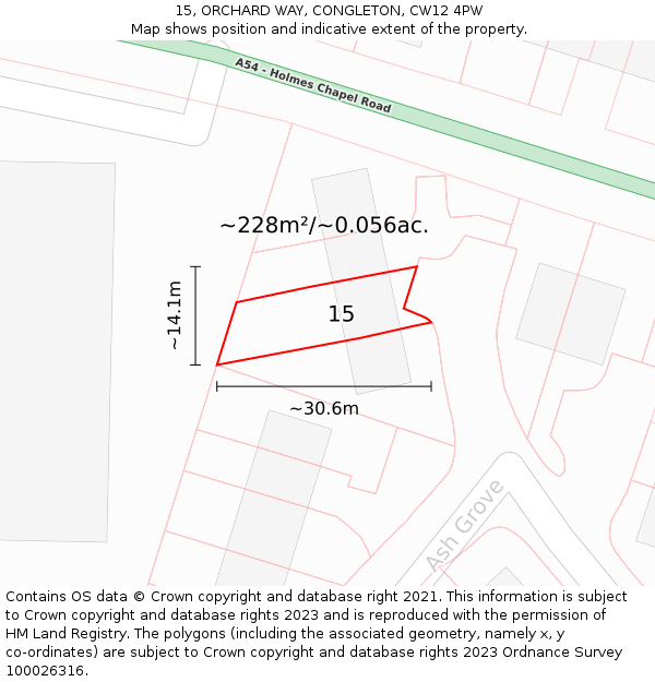 15, ORCHARD WAY, CONGLETON, CW12 4PW: Plot and title map