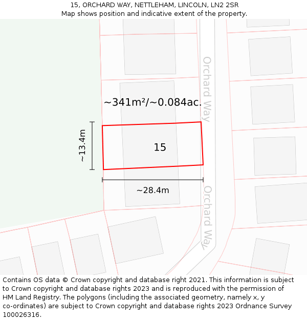15, ORCHARD WAY, NETTLEHAM, LINCOLN, LN2 2SR: Plot and title map