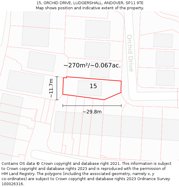15, ORCHID DRIVE, LUDGERSHALL, ANDOVER, SP11 9TE: Plot and title map