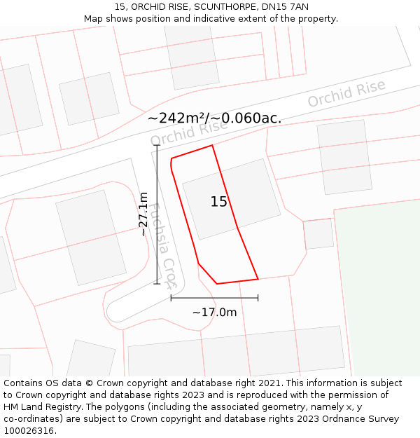 15, ORCHID RISE, SCUNTHORPE, DN15 7AN: Plot and title map