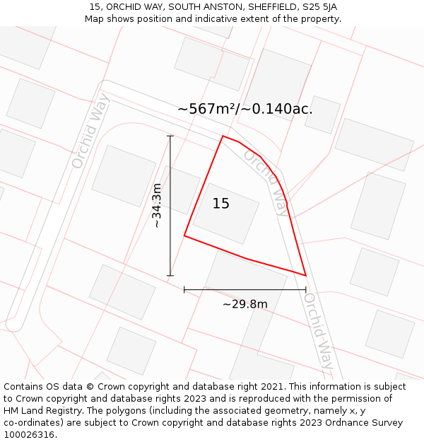 15, ORCHID WAY, SOUTH ANSTON, SHEFFIELD, S25 5JA: Plot and title map