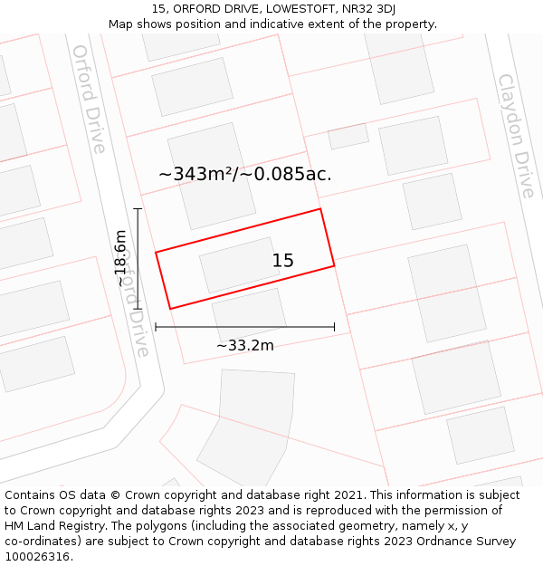 15, ORFORD DRIVE, LOWESTOFT, NR32 3DJ: Plot and title map