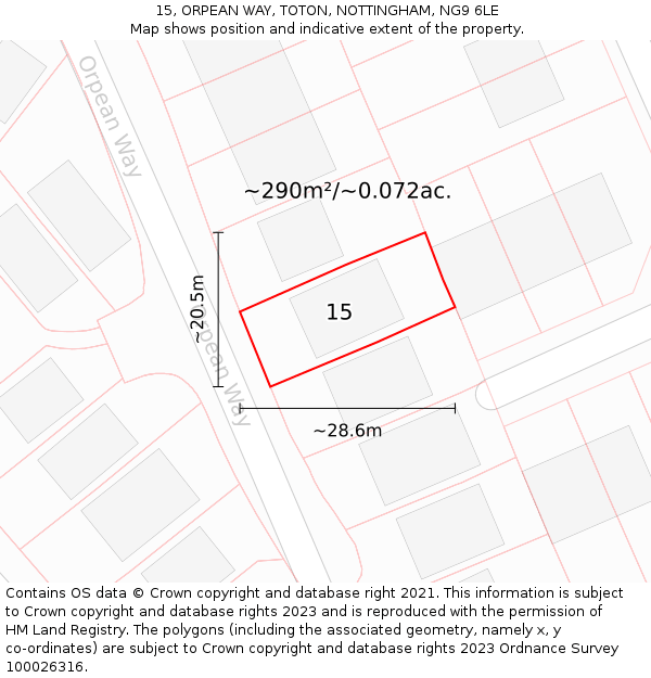 15, ORPEAN WAY, TOTON, NOTTINGHAM, NG9 6LE: Plot and title map