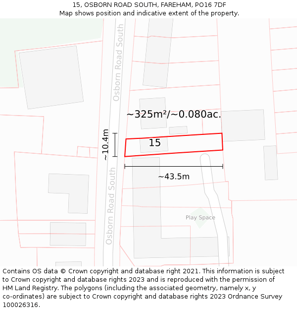 15, OSBORN ROAD SOUTH, FAREHAM, PO16 7DF: Plot and title map
