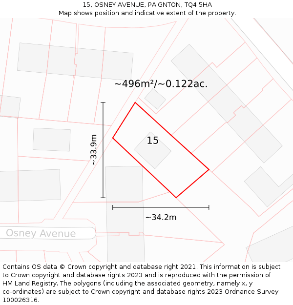 15, OSNEY AVENUE, PAIGNTON, TQ4 5HA: Plot and title map
