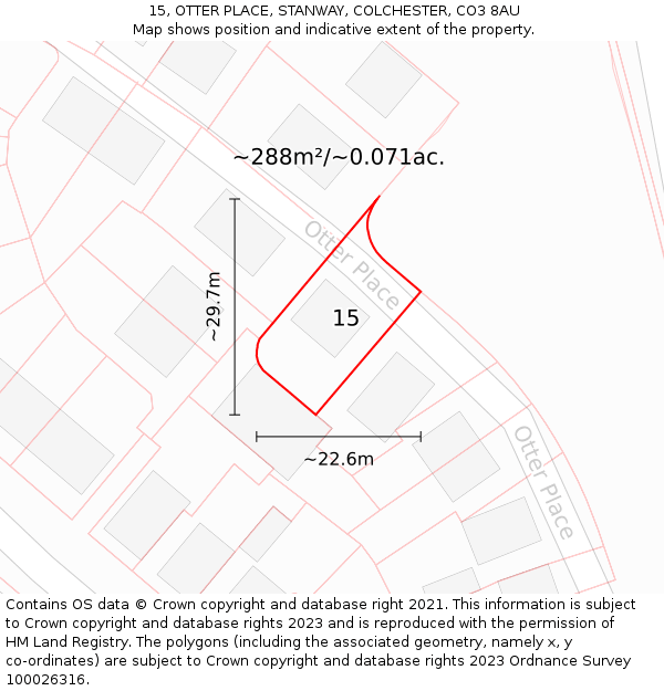 15, OTTER PLACE, STANWAY, COLCHESTER, CO3 8AU: Plot and title map