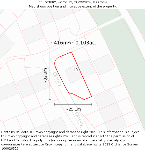 15, OTTERY, HOCKLEY, TAMWORTH, B77 5QH: Plot and title map