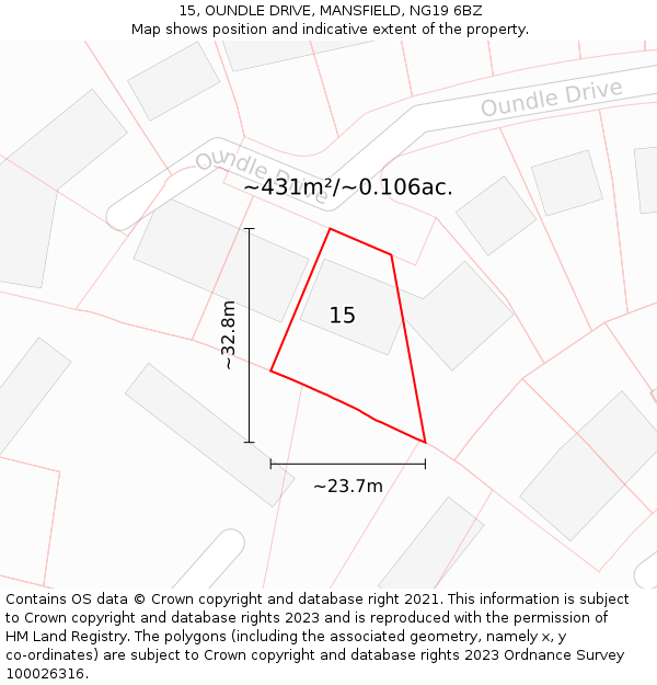 15, OUNDLE DRIVE, MANSFIELD, NG19 6BZ: Plot and title map