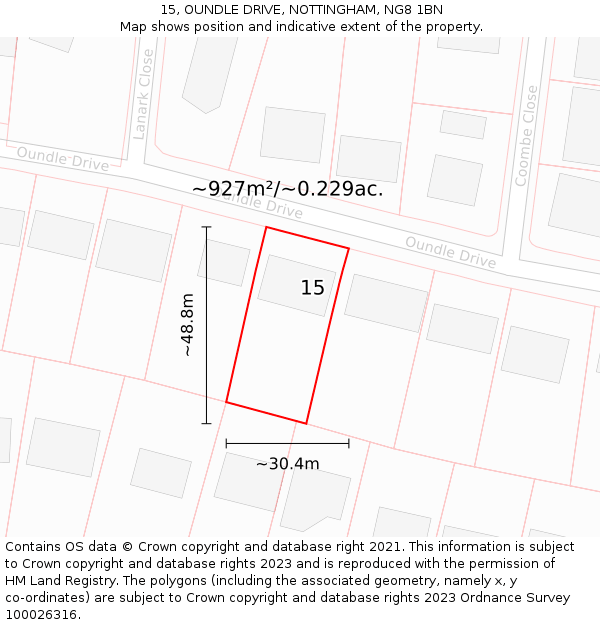 15, OUNDLE DRIVE, NOTTINGHAM, NG8 1BN: Plot and title map