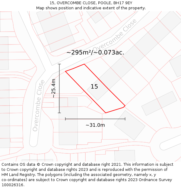 15, OVERCOMBE CLOSE, POOLE, BH17 9EY: Plot and title map