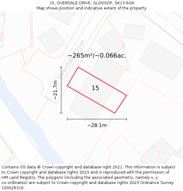 15, OVERDALE DRIVE, GLOSSOP, SK13 6GA: Plot and title map