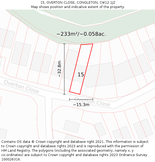 15, OVERTON CLOSE, CONGLETON, CW12 1JZ: Plot and title map