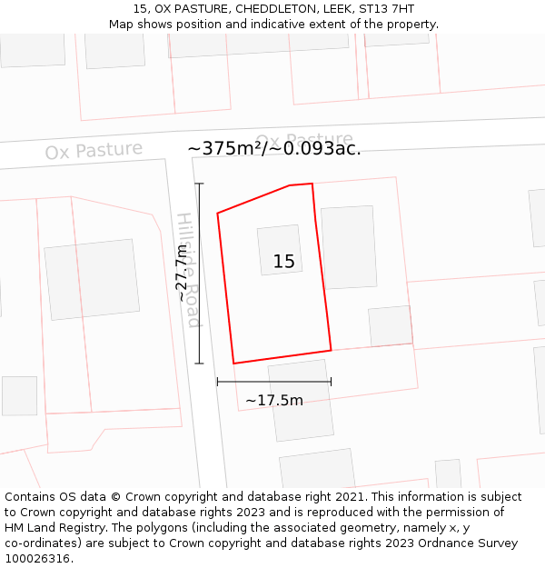15, OX PASTURE, CHEDDLETON, LEEK, ST13 7HT: Plot and title map