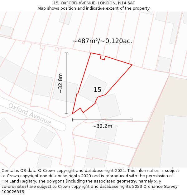 15, OXFORD AVENUE, LONDON, N14 5AF: Plot and title map