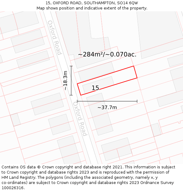 15, OXFORD ROAD, SOUTHAMPTON, SO14 6QW: Plot and title map