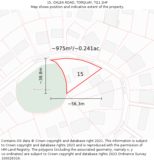 15, OXLEA ROAD, TORQUAY, TQ1 2HF: Plot and title map