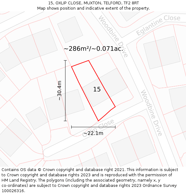 15, OXLIP CLOSE, MUXTON, TELFORD, TF2 8RT: Plot and title map