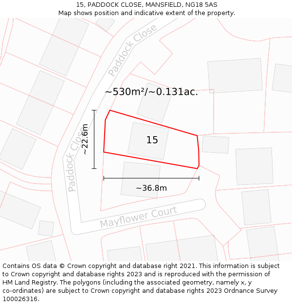 15, PADDOCK CLOSE, MANSFIELD, NG18 5AS: Plot and title map