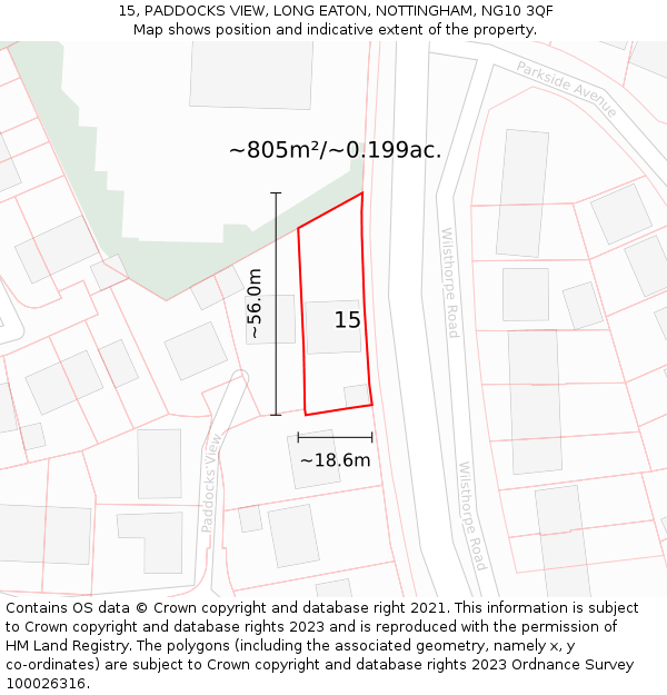 15, PADDOCKS VIEW, LONG EATON, NOTTINGHAM, NG10 3QF: Plot and title map