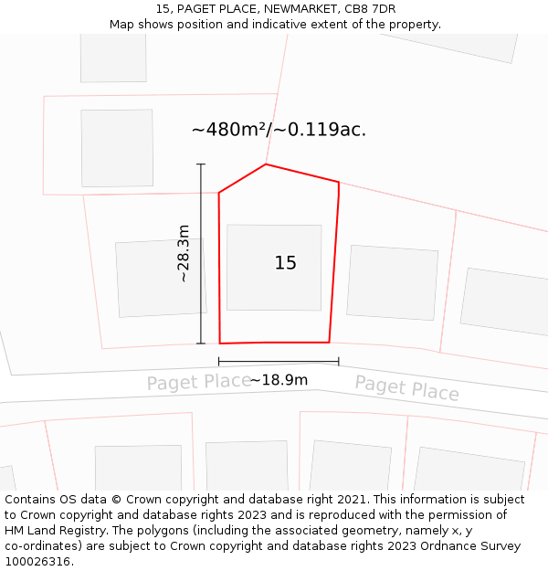 15, PAGET PLACE, NEWMARKET, CB8 7DR: Plot and title map