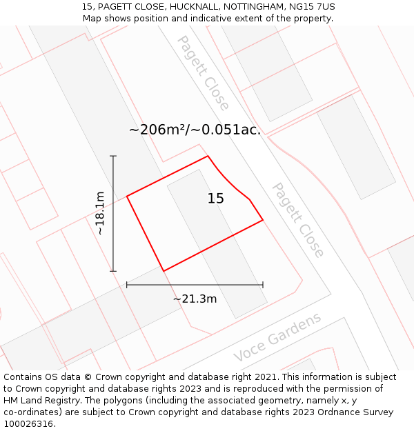 15, PAGETT CLOSE, HUCKNALL, NOTTINGHAM, NG15 7US: Plot and title map