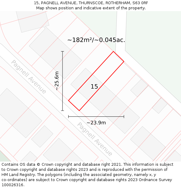 15, PAGNELL AVENUE, THURNSCOE, ROTHERHAM, S63 0RF: Plot and title map