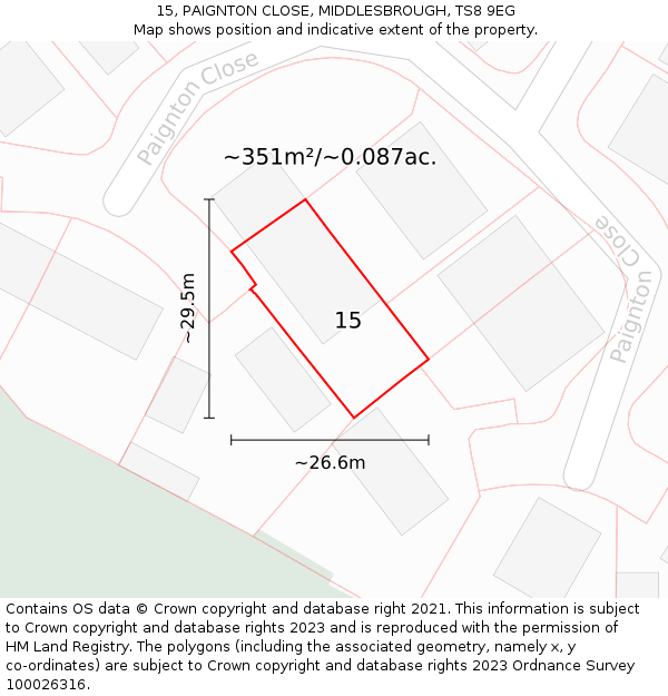 15, PAIGNTON CLOSE, MIDDLESBROUGH, TS8 9EG: Plot and title map