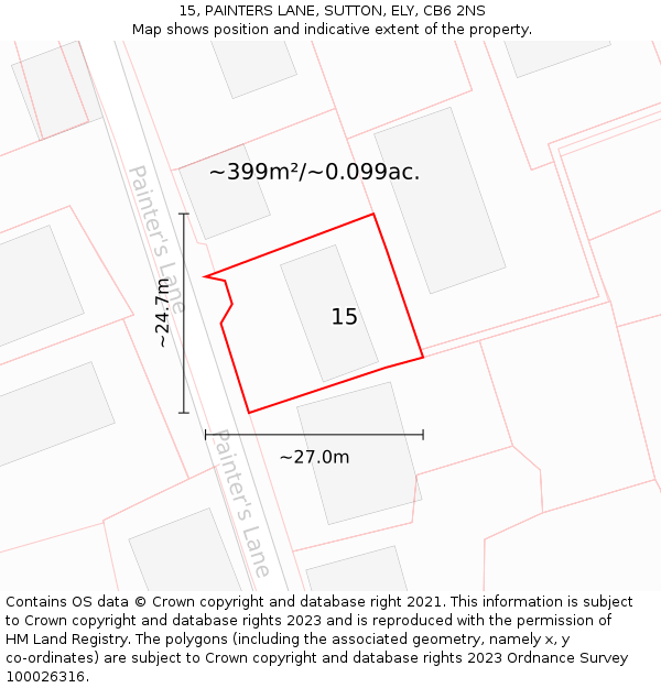 15, PAINTERS LANE, SUTTON, ELY, CB6 2NS: Plot and title map