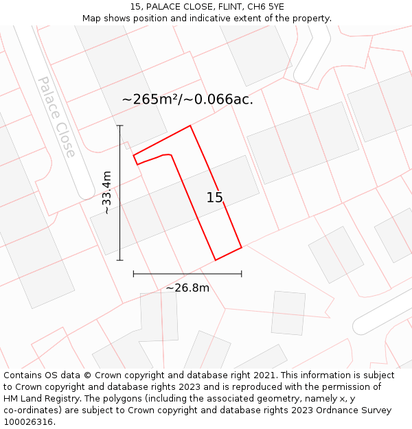 15, PALACE CLOSE, FLINT, CH6 5YE: Plot and title map