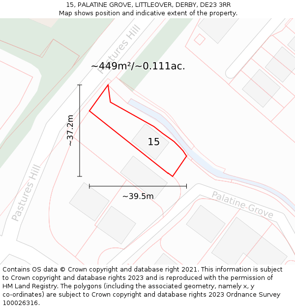 15, PALATINE GROVE, LITTLEOVER, DERBY, DE23 3RR: Plot and title map
