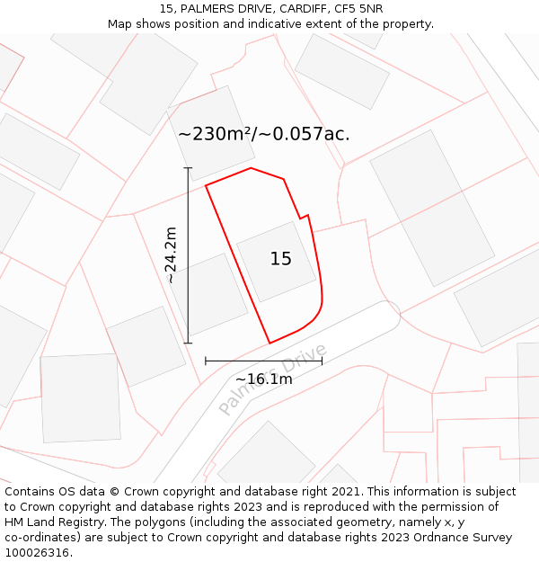 15, PALMERS DRIVE, CARDIFF, CF5 5NR: Plot and title map