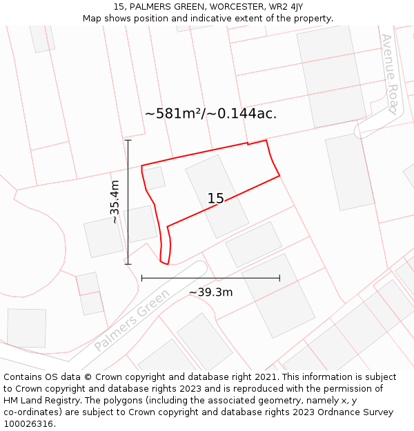 15, PALMERS GREEN, WORCESTER, WR2 4JY: Plot and title map