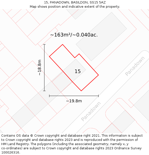 15, PANADOWN, BASILDON, SS15 5AZ: Plot and title map