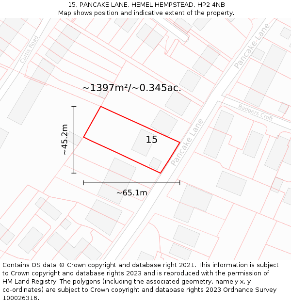 15, PANCAKE LANE, HEMEL HEMPSTEAD, HP2 4NB: Plot and title map