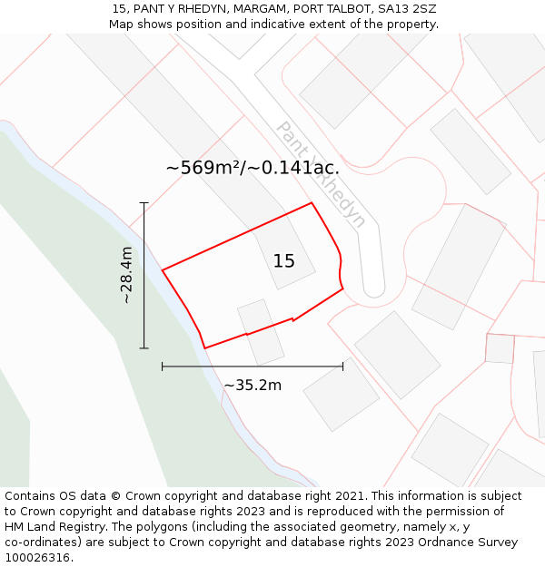 15, PANT Y RHEDYN, MARGAM, PORT TALBOT, SA13 2SZ: Plot and title map