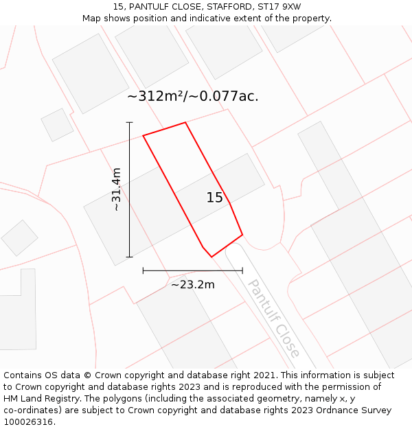 15, PANTULF CLOSE, STAFFORD, ST17 9XW: Plot and title map