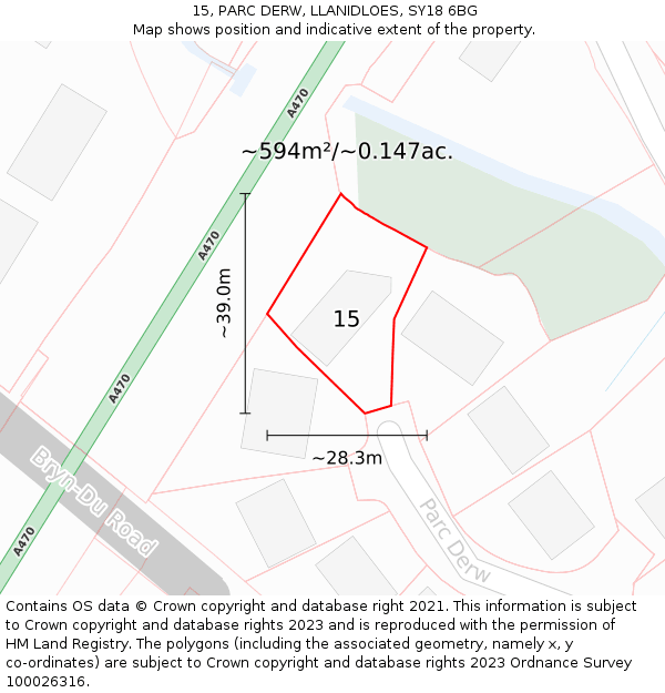 15, PARC DERW, LLANIDLOES, SY18 6BG: Plot and title map