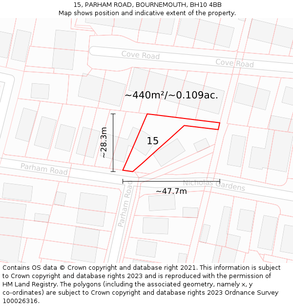 15, PARHAM ROAD, BOURNEMOUTH, BH10 4BB: Plot and title map