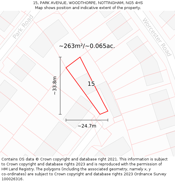 15, PARK AVENUE, WOODTHORPE, NOTTINGHAM, NG5 4HS: Plot and title map