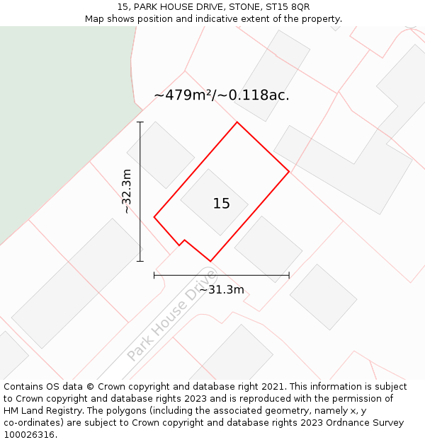 15, PARK HOUSE DRIVE, STONE, ST15 8QR: Plot and title map
