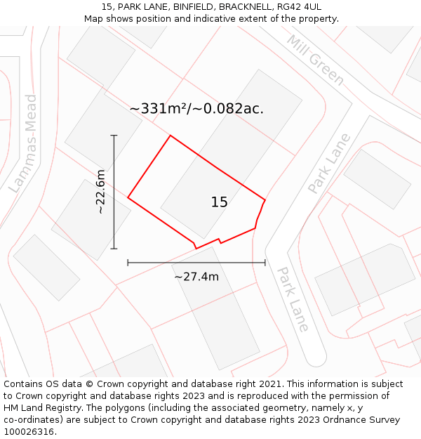 15, PARK LANE, BINFIELD, BRACKNELL, RG42 4UL: Plot and title map
