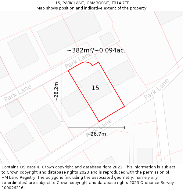 15, PARK LANE, CAMBORNE, TR14 7TF: Plot and title map