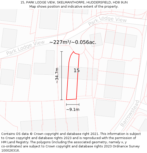 15, PARK LODGE VIEW, SKELMANTHORPE, HUDDERSFIELD, HD8 9UN: Plot and title map