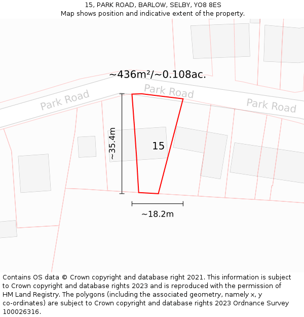 15, PARK ROAD, BARLOW, SELBY, YO8 8ES: Plot and title map