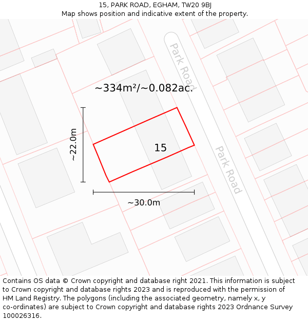 15, PARK ROAD, EGHAM, TW20 9BJ: Plot and title map