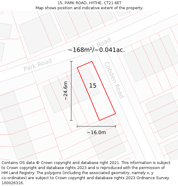 15, PARK ROAD, HYTHE, CT21 6ET: Plot and title map