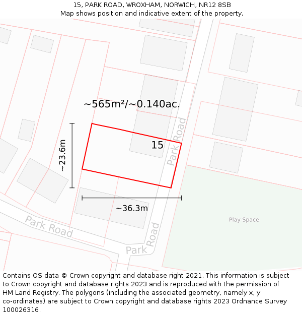 15, PARK ROAD, WROXHAM, NORWICH, NR12 8SB: Plot and title map