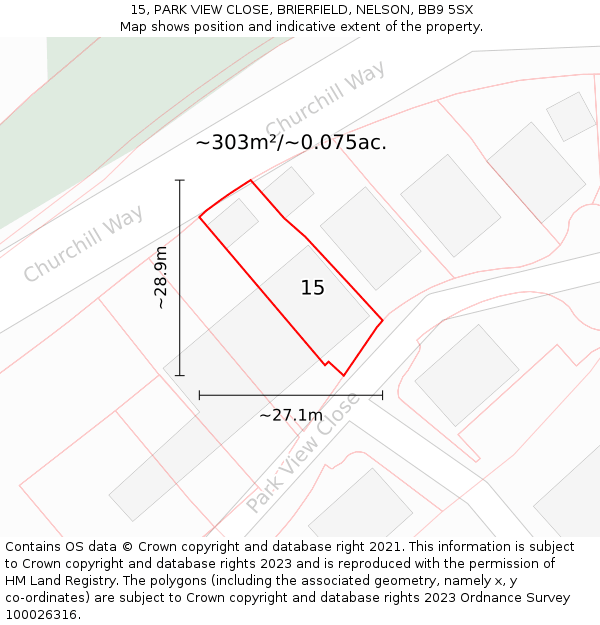 15, PARK VIEW CLOSE, BRIERFIELD, NELSON, BB9 5SX: Plot and title map