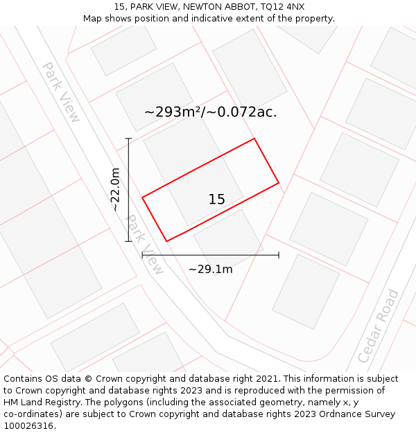 15, PARK VIEW, NEWTON ABBOT, TQ12 4NX: Plot and title map