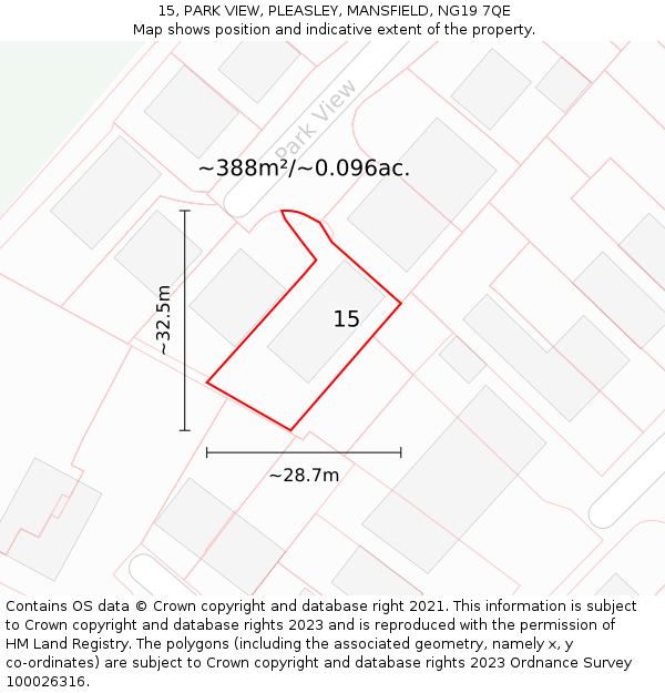 15, PARK VIEW, PLEASLEY, MANSFIELD, NG19 7QE: Plot and title map